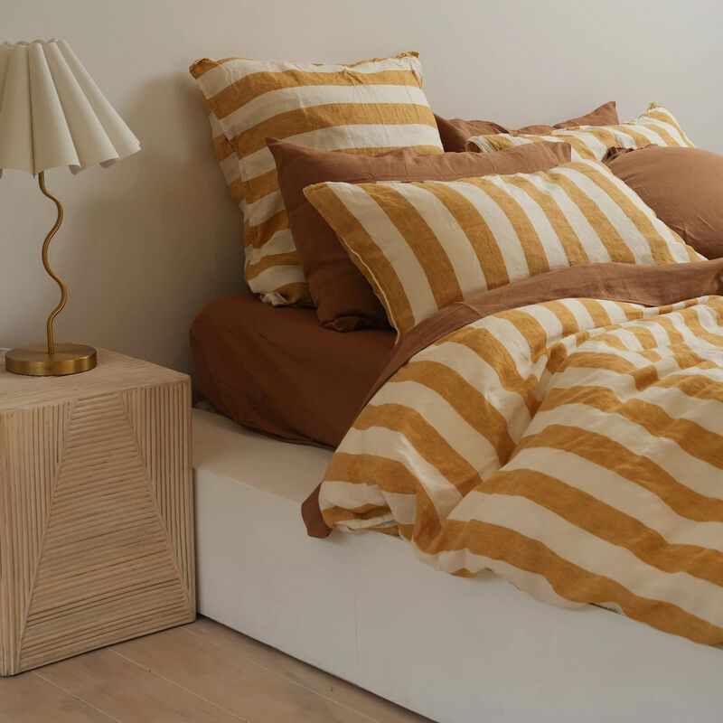 Home Lab 100% French Flax Linen Pillowcase Pair - Sunflower Stripe image number 1